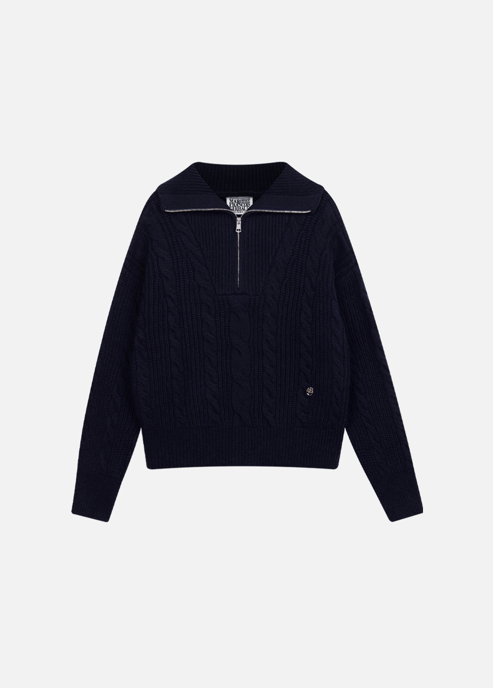 W CABLE HALF ZIPUP PULLOVER KNIT navy