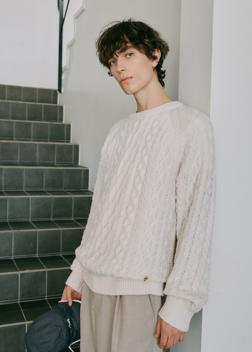 CABLE ROUND NECK PULLOVER KNIT ivory