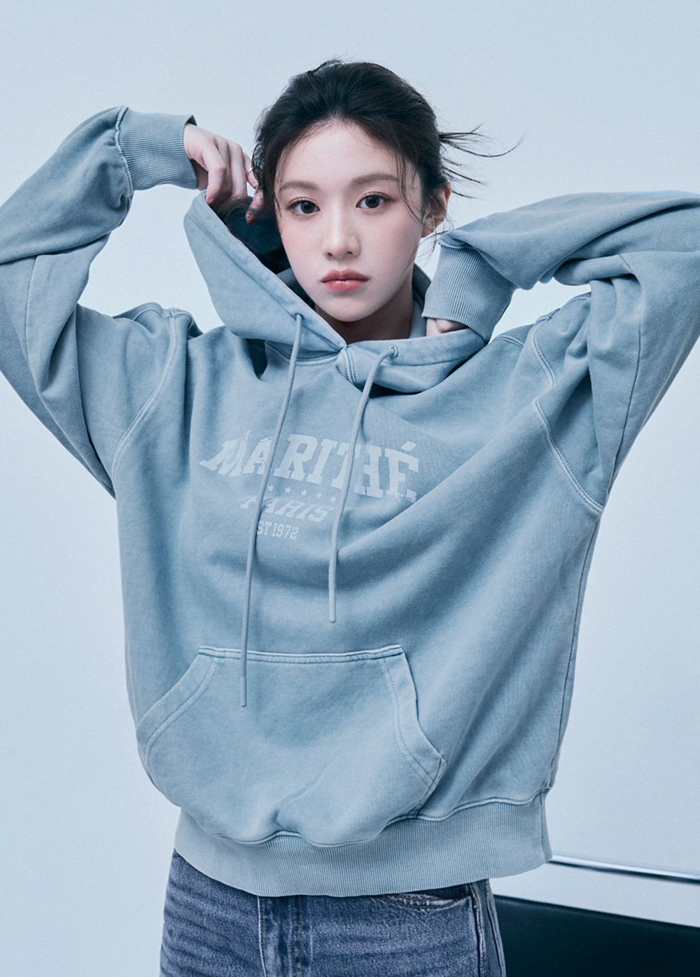 OVERDYED VINTAGE ARCH LOGO HOODIE ash blue