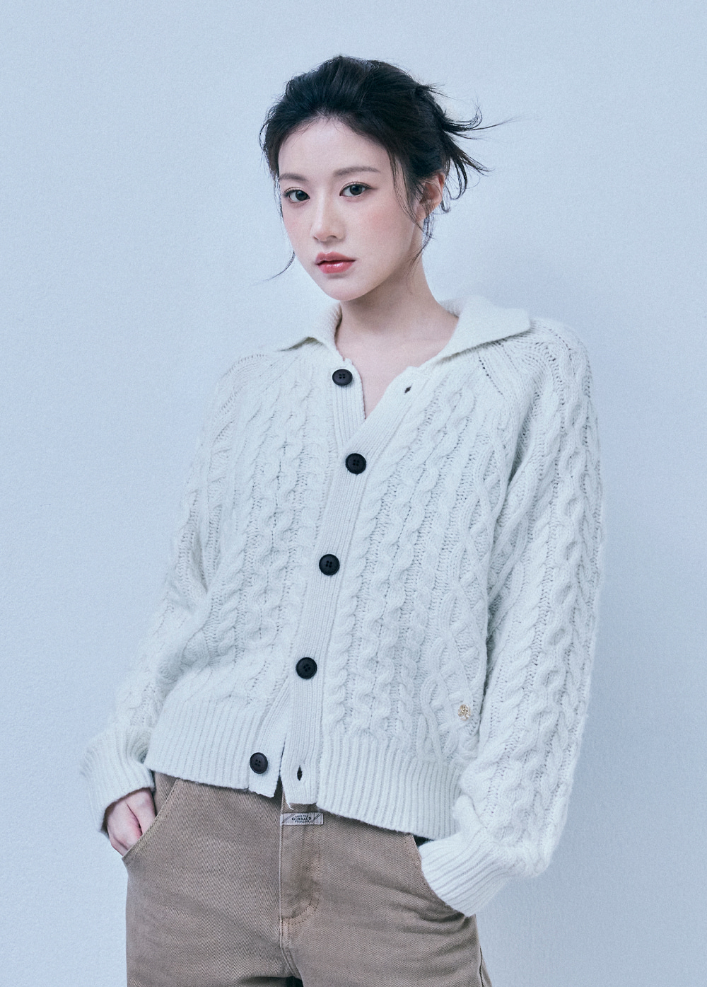 CABLE COLLAR CARDIGAN ivory