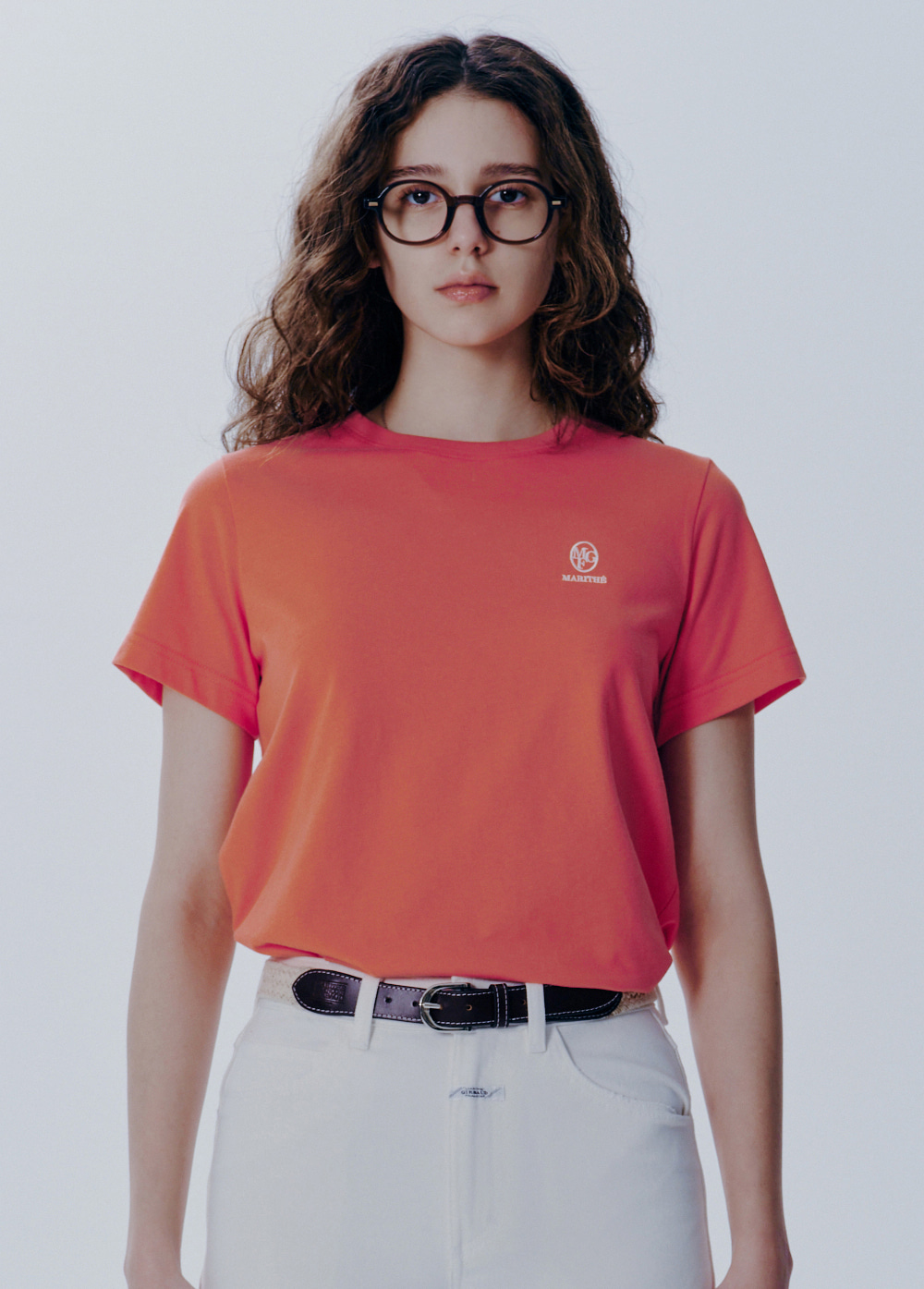 W EMBROIDERY LOGO TEE coral pink
